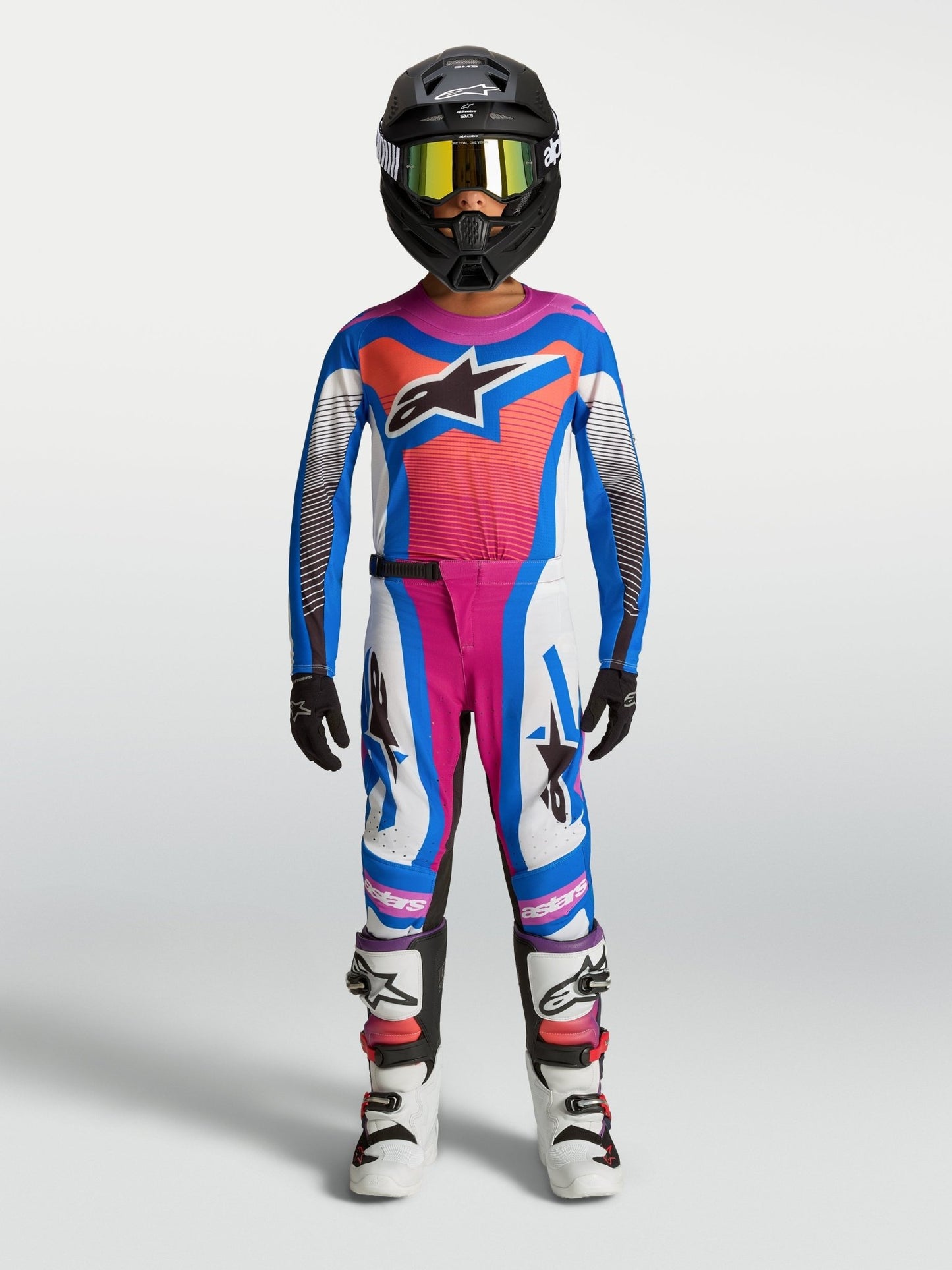 Alpinestars Jeugd Supertech Maven Broek 2027 Wit Hot Coral Blithe Blue - MxProStoreParts
