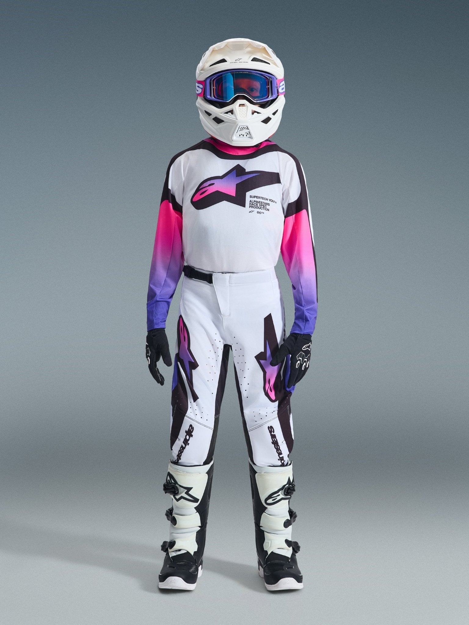 Alpinestars Supertech Vista Kinderhose 22 Weiß Lila Schwarz - MxProStoreParts