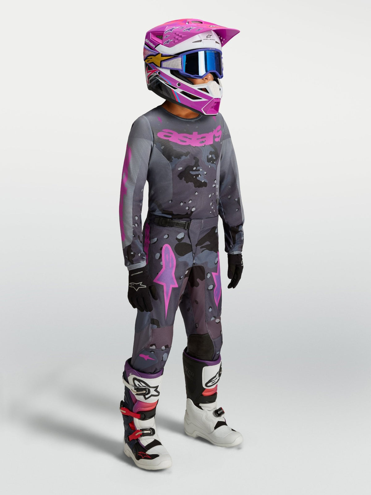 Alpinestars Jeugd Fluid Lone Jersey Gray Camo Paars - MxProStoreParts
