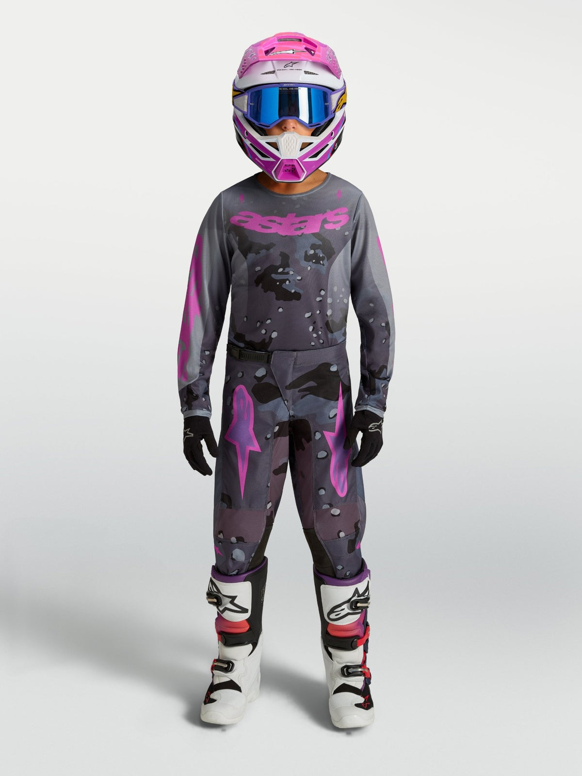 Alpinestars Jeugd Fluid Lone Jersey Gray Camo Paars - MxProStoreParts
