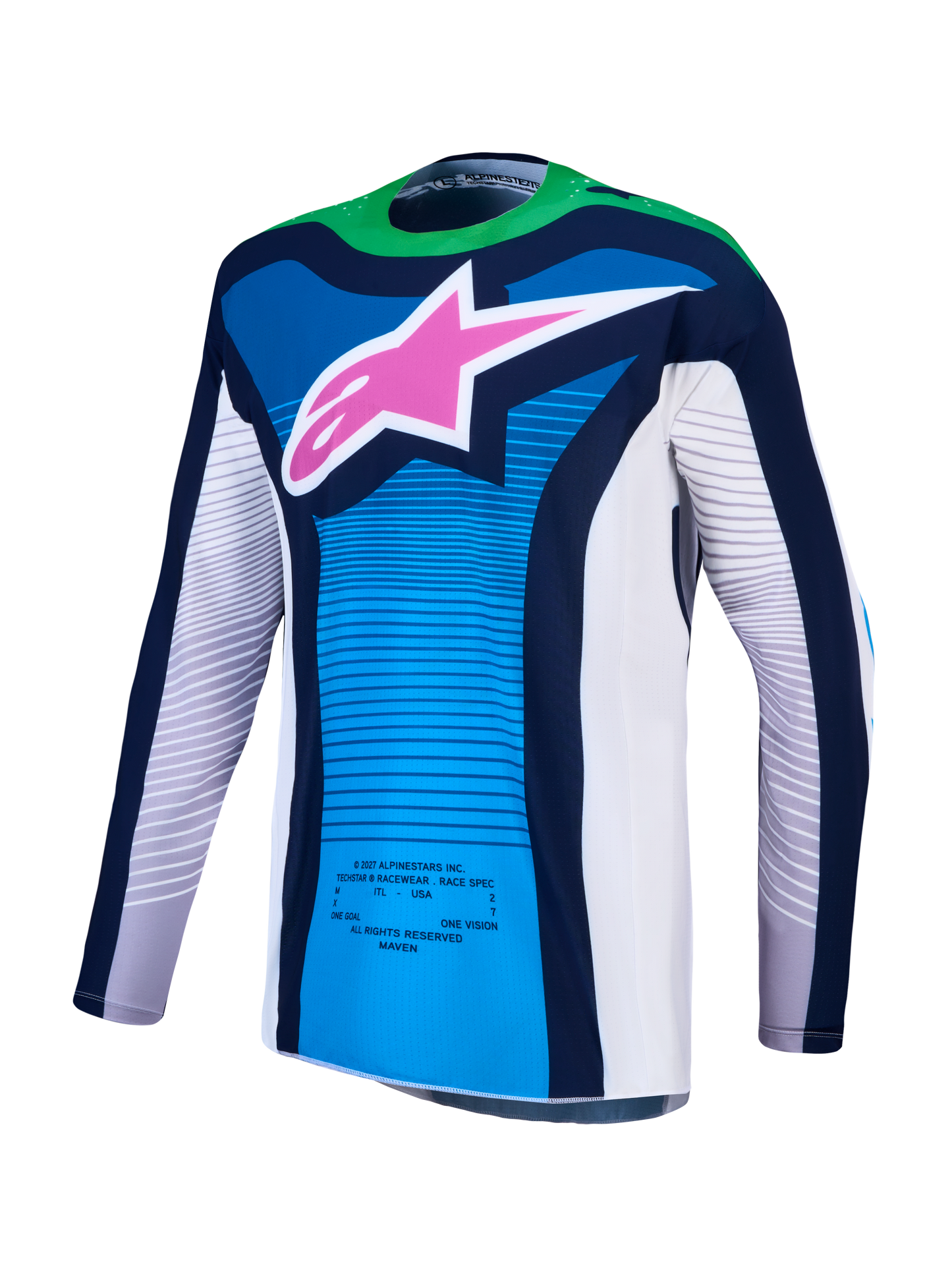 Alpinestars Techstar Maven Jersey 2027 Wit Blithe Blauw Groen Fluo
