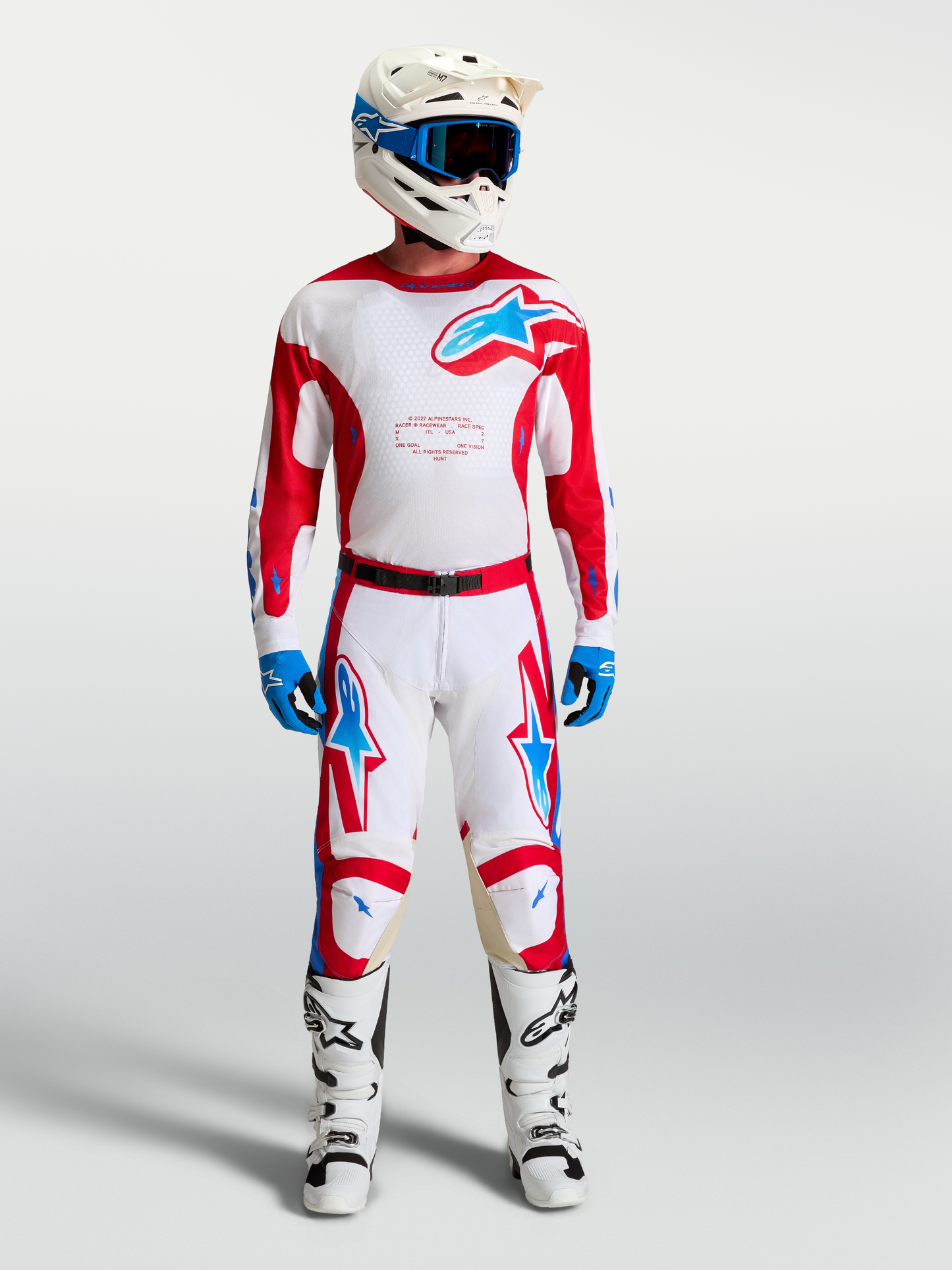 Alpinestars Racer Hunt Broek 2027 Wit Vuurrood Ucla Blauw