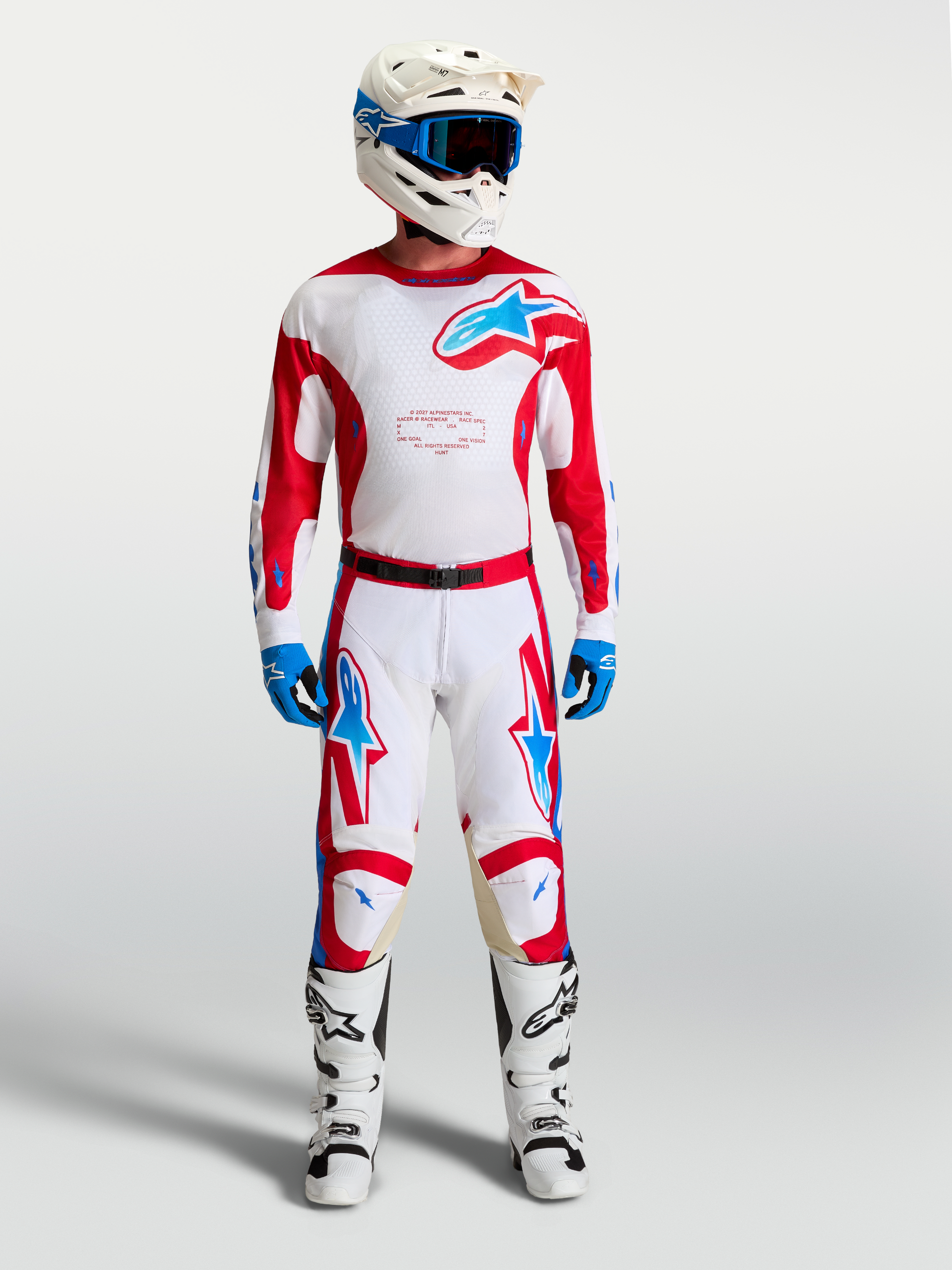 Alpinestars Racer Hunt Jersey 2027 Wit Vuurrood Ucla Blauw