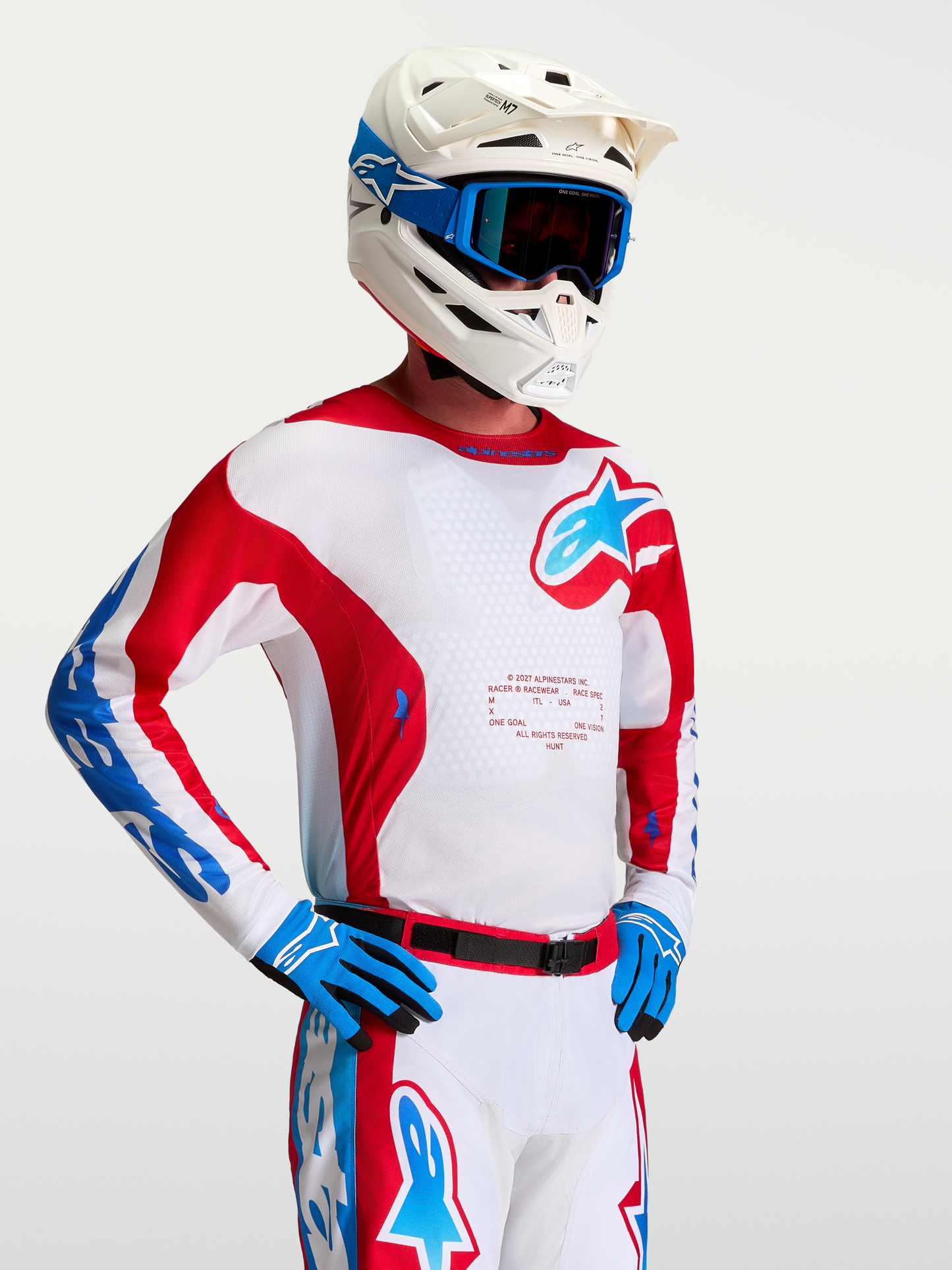 Alpinestars Racer Hunt Jersey 2027 Wit Vuurrood Ucla Blauw