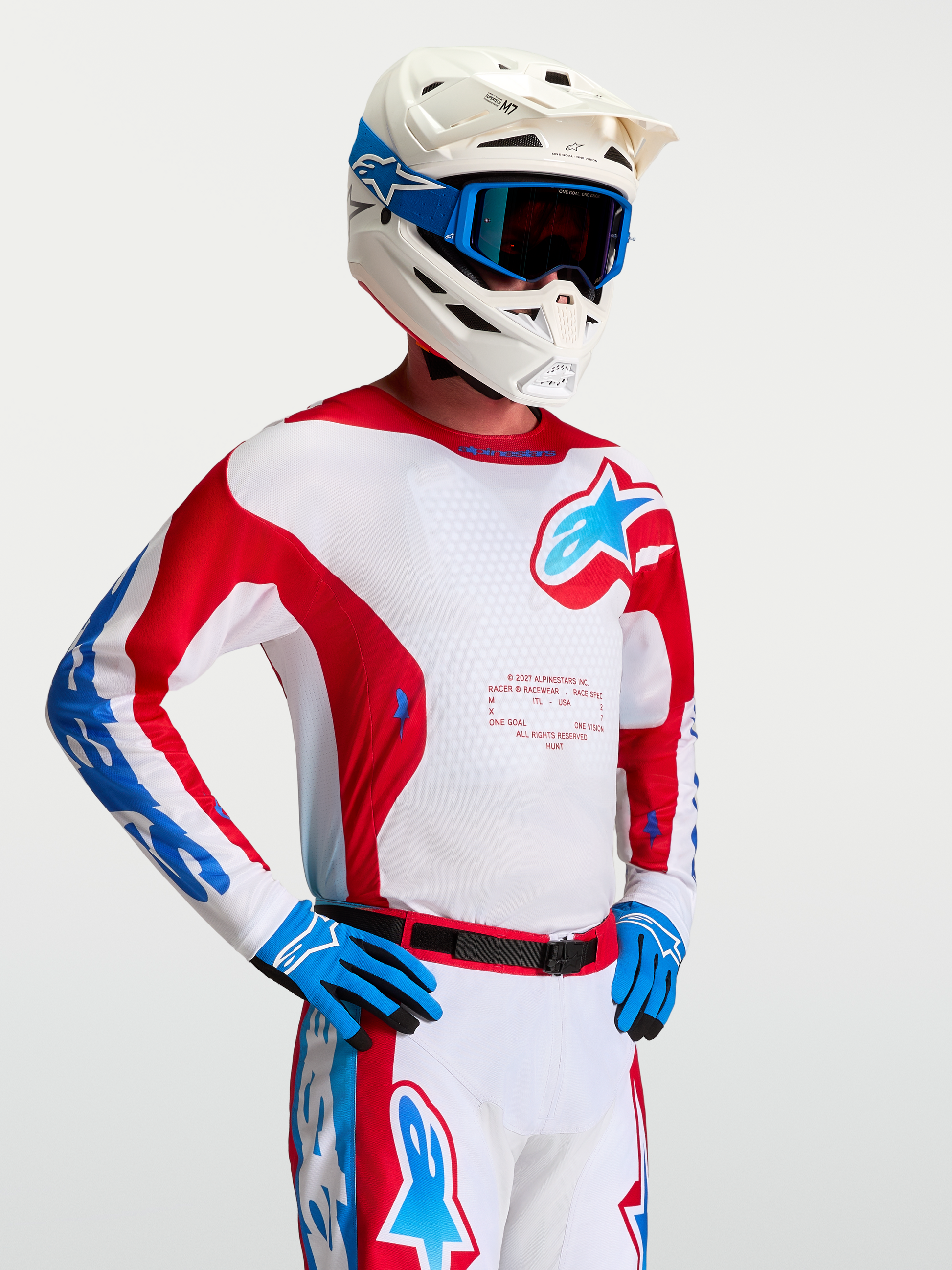 Alpinestars Racer Hunt Jersey 2027 Wit Vuurrood Ucla Blauw