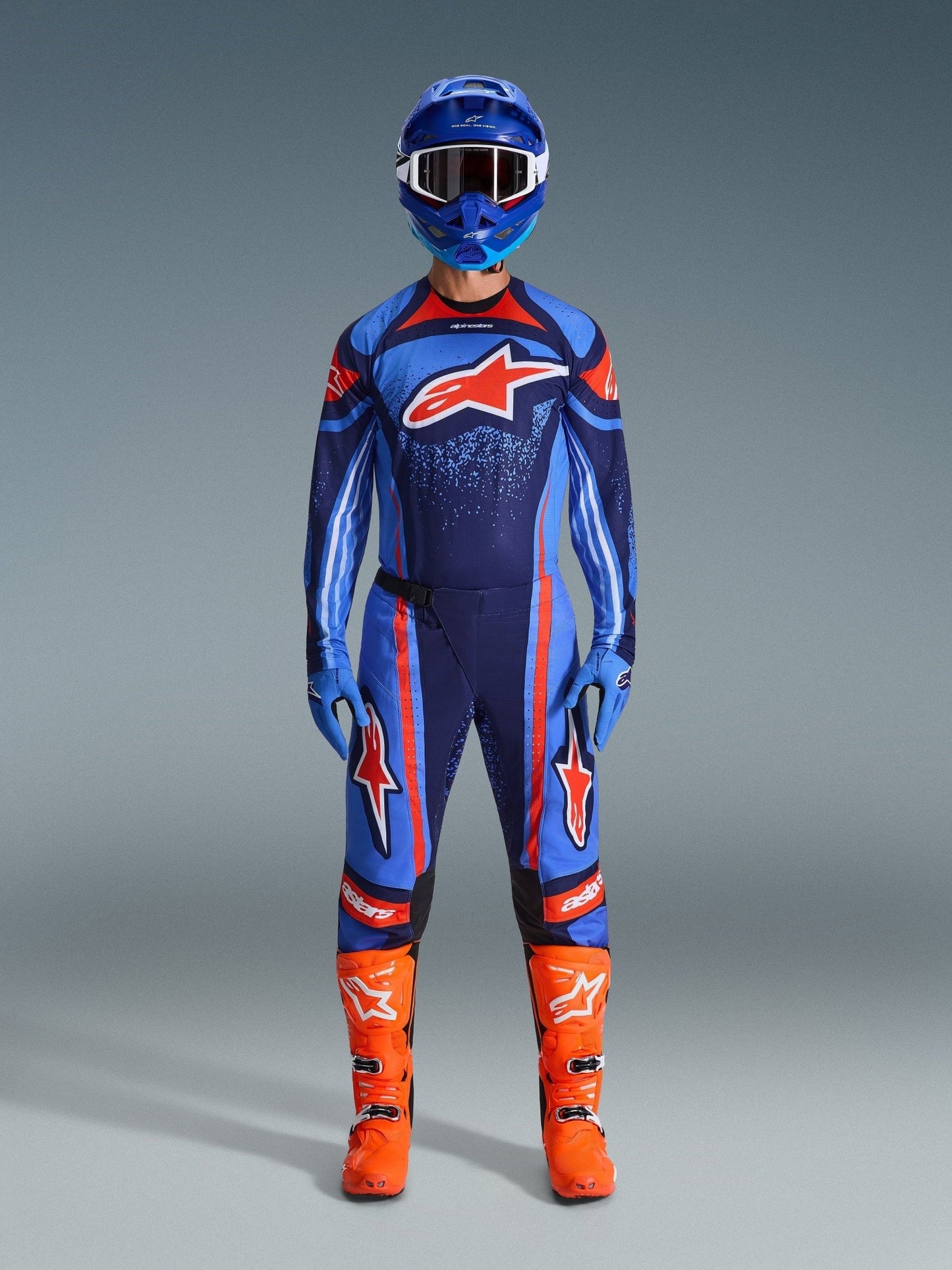 Alpinestars Techstar Nomur Trikot in Dunkelmarine, Orange und UCLA Blau - MxProStoreParts
