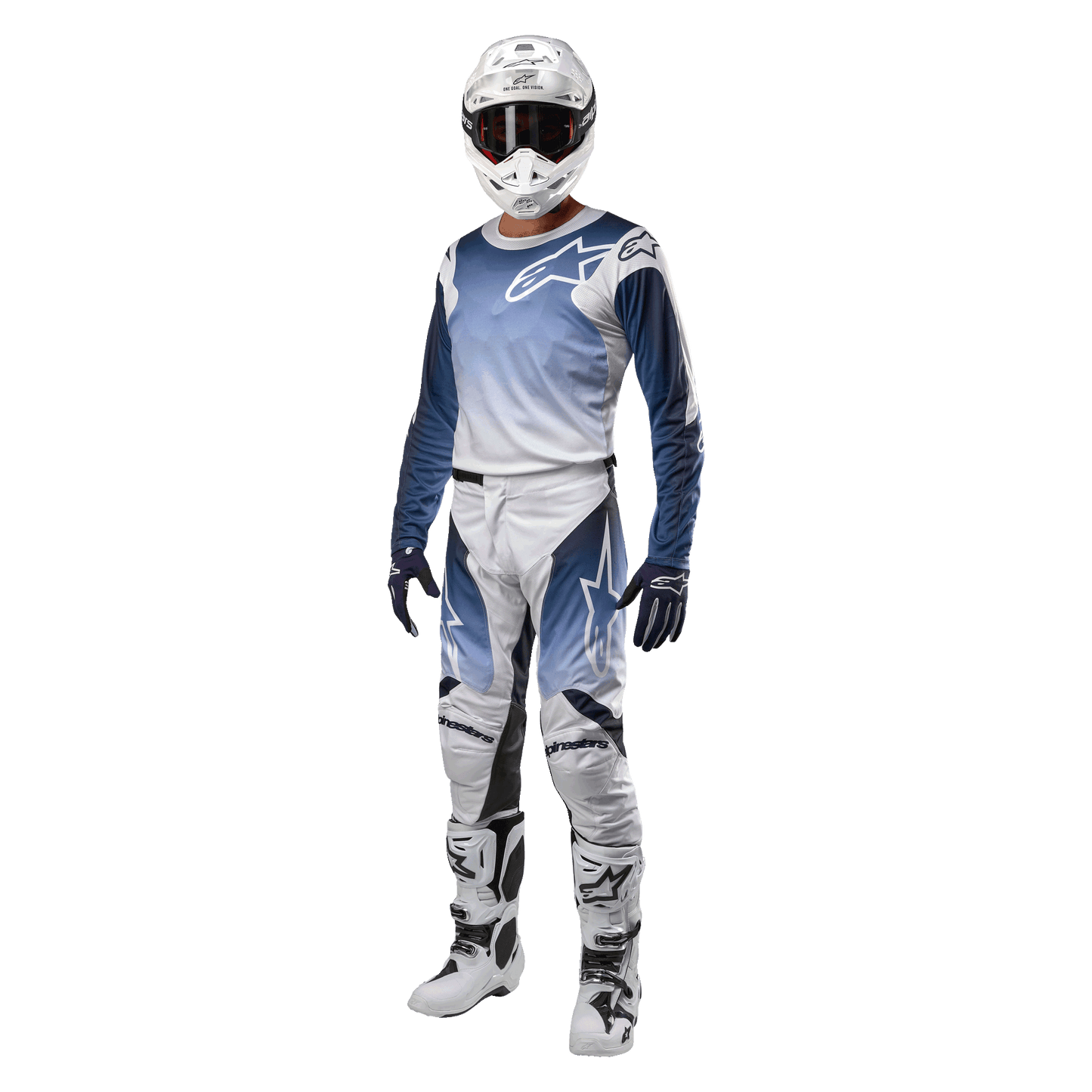 Alpinestars 2024 Racer Hoen Trikot atmungsaktiv Weiß/Dunkelmarine/Hellblau - MxProStoreParts