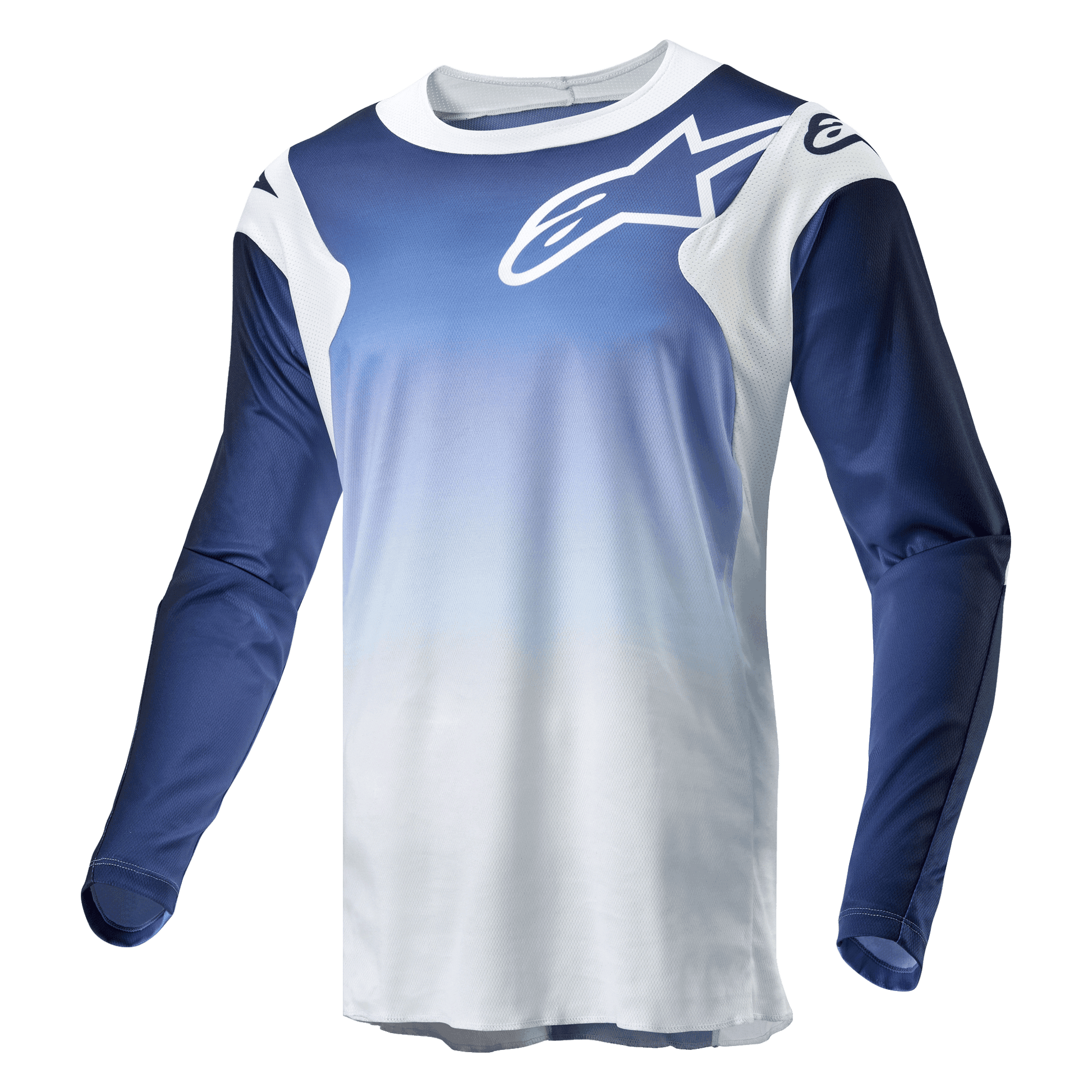 Alpinestars 2024 Racer Hoen Trikot, atmungsaktiv, Weiß/Dunkelmarine/Hellblau - MxProStoreParts