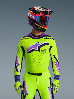 Alpinestars Supertech Vista Camiseta de Nivel Profesional Amarillo, Morado y Negro