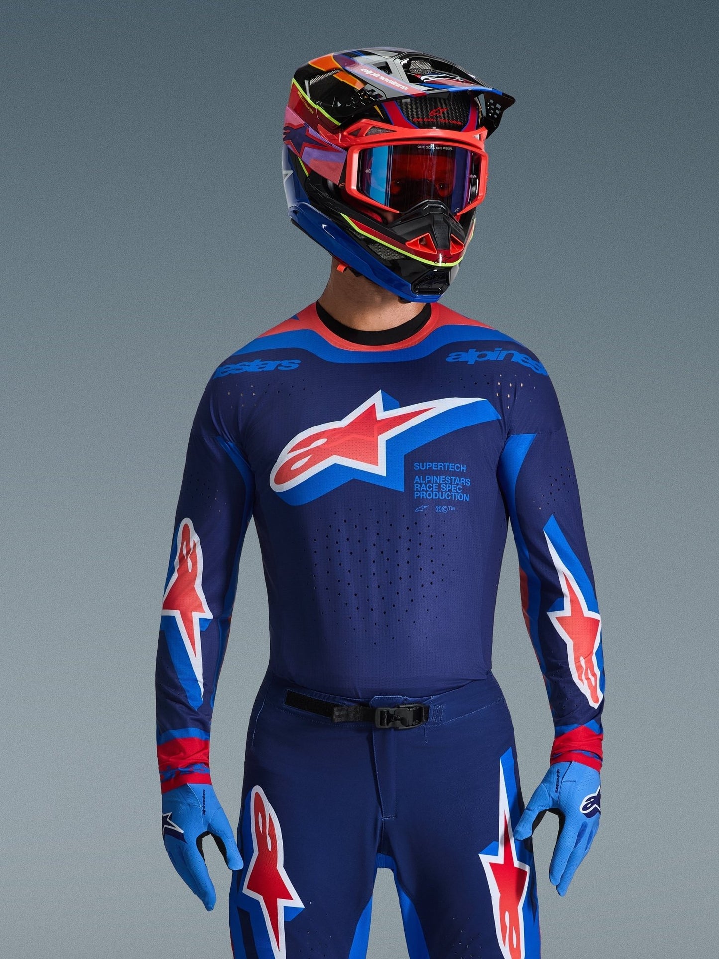 Alpinestars Supertech Vista Jersey Dark Navy Hot Coral Cobalt - MxProStoreParts