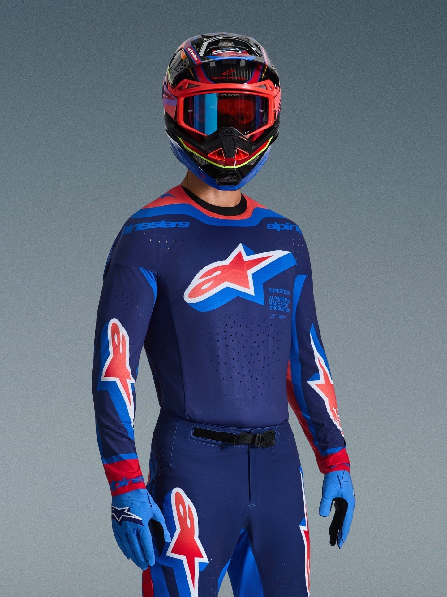 Alpinestars Supertech Vista Jersey Dark Navy Hot Coral Cobalt - MxProStoreParts