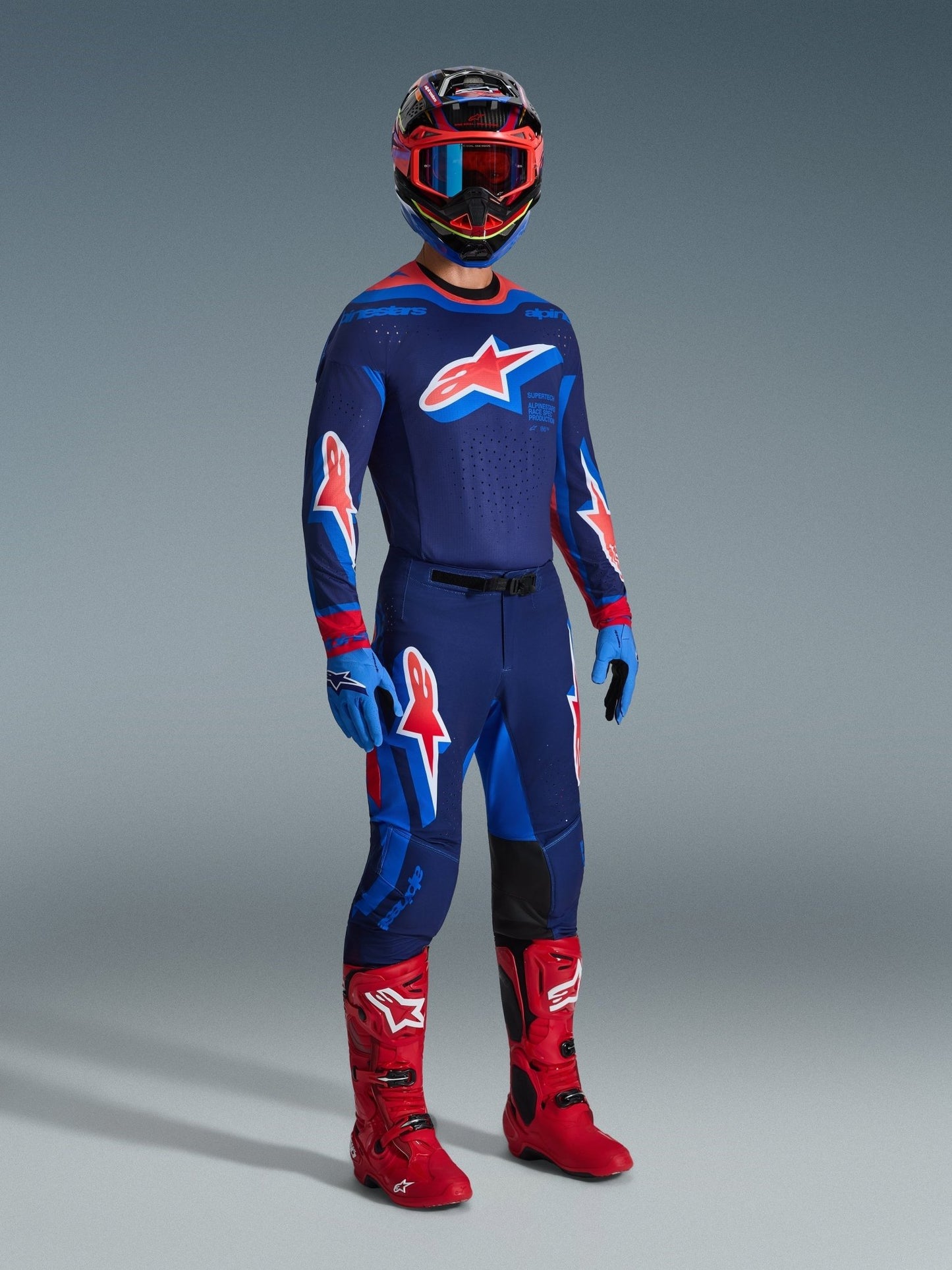 Alpinestars Supertech Vista Jersey Dark Navy Hot Coral Cobalt - MxProStoreParts