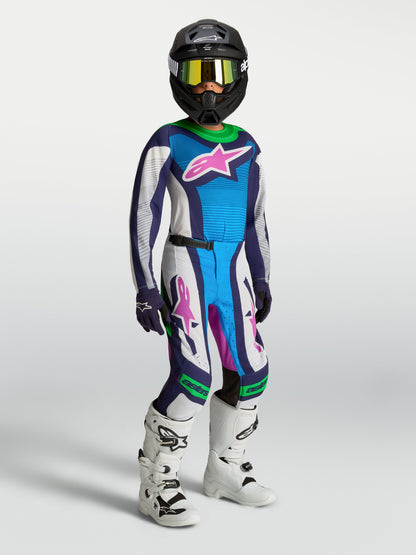 Alpinestars Jeugd Supertech Maven Jersey 2027 Wit Blithe Blue Groen Fluo