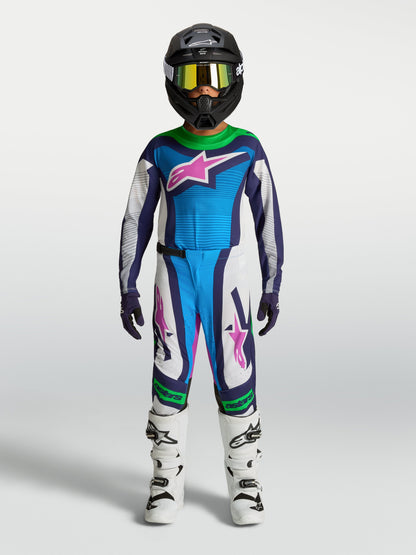 Alpinestars Jeugd Supertech Maven Jersey 2027 Wit Blithe Blue Groen Fluo