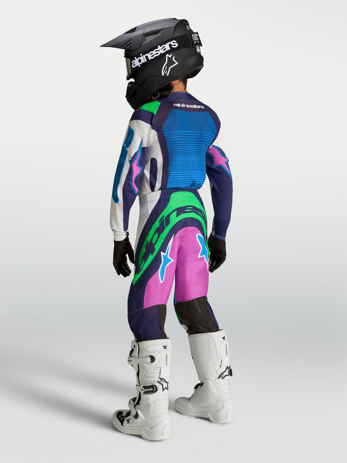 Alpinestars Jeugd Supertech Maven Jersey 2027 Wit Blithe Blue Groen Fluo