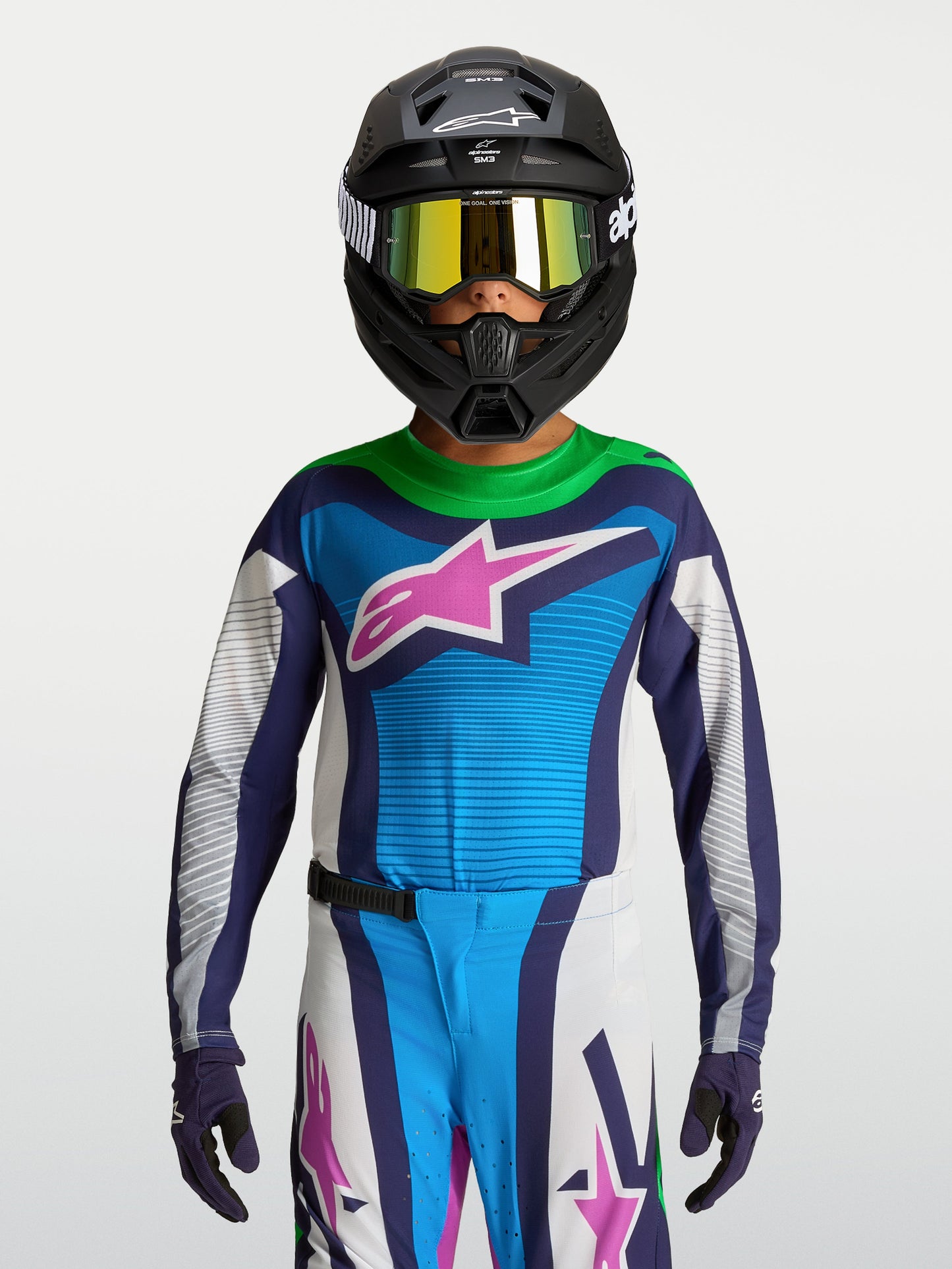 Alpinestars Jeugd Supertech Maven Jersey 2027 Wit Blithe Blue Groen Fluo