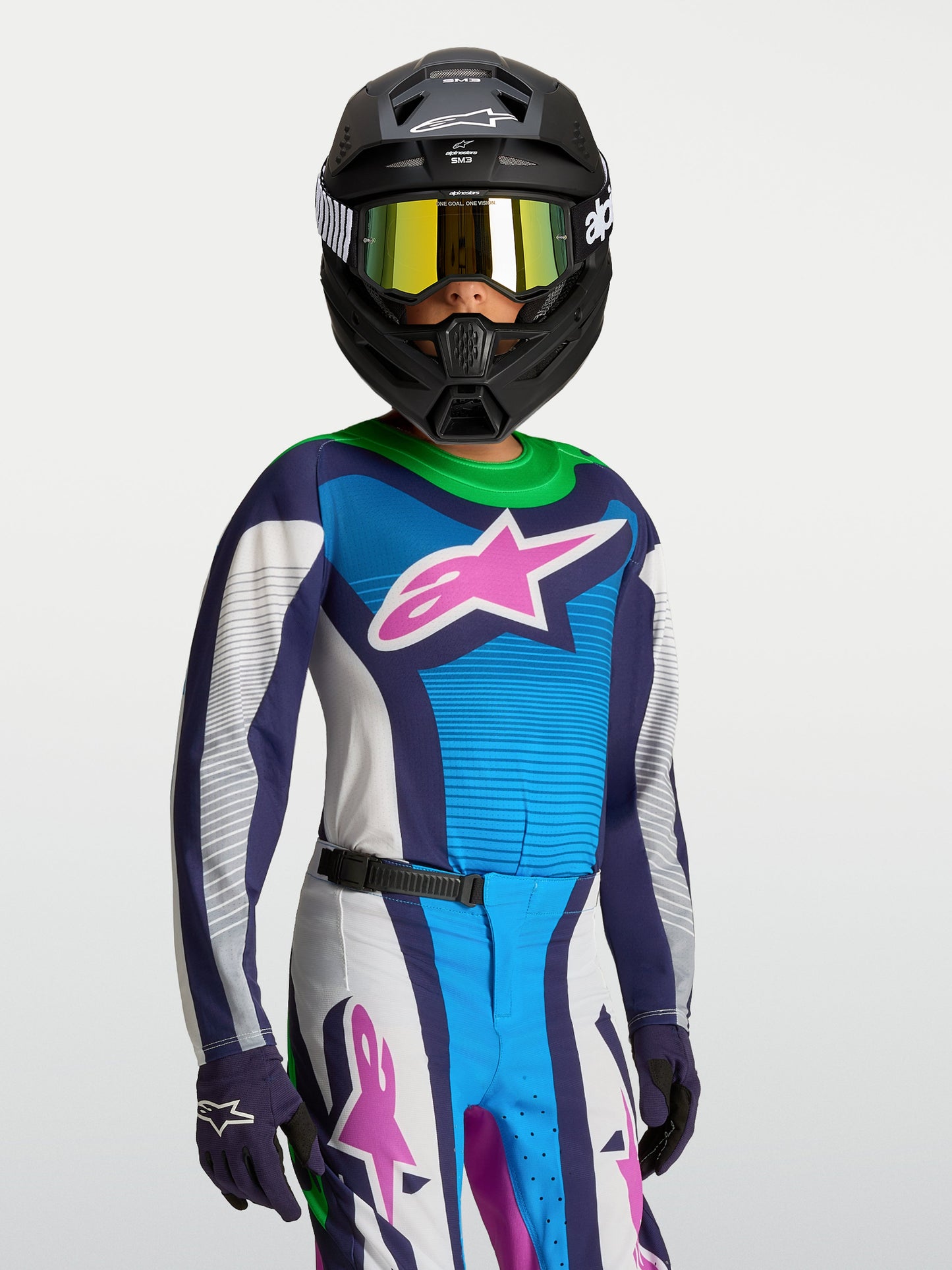 Alpinestars Jeugd Supertech Maven Jersey 2027 Wit Blithe Blue Groen Fluo