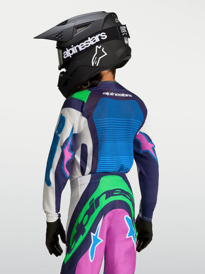 Alpinestars Jeugd Supertech Maven Jersey 2027 Wit Blithe Blue Groen Fluo