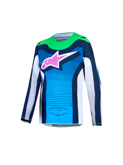 Alpinestars Jeugd Supertech Maven Jersey 2027 Wit Blithe Blue Groen Fluo