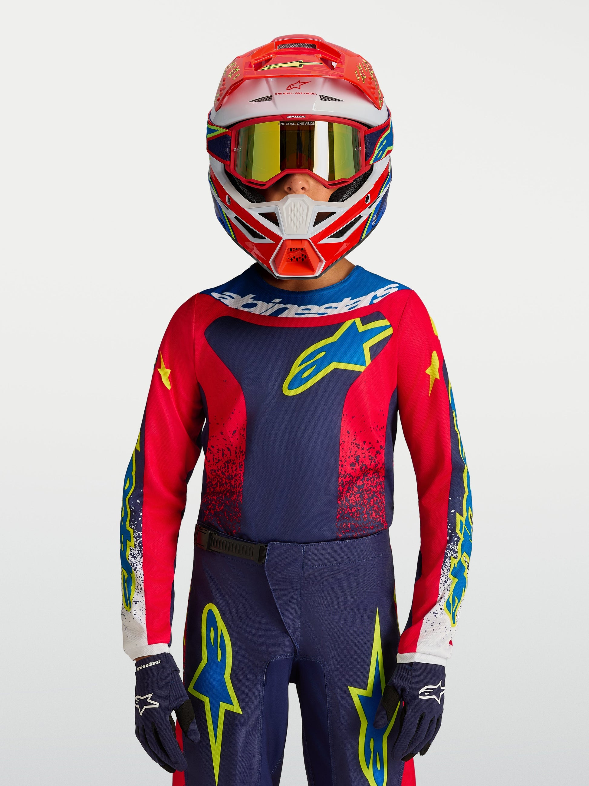Alpinestars Jeugd Fluid Drag Jersey 2027 Blauw Navy Vuurrood Wit