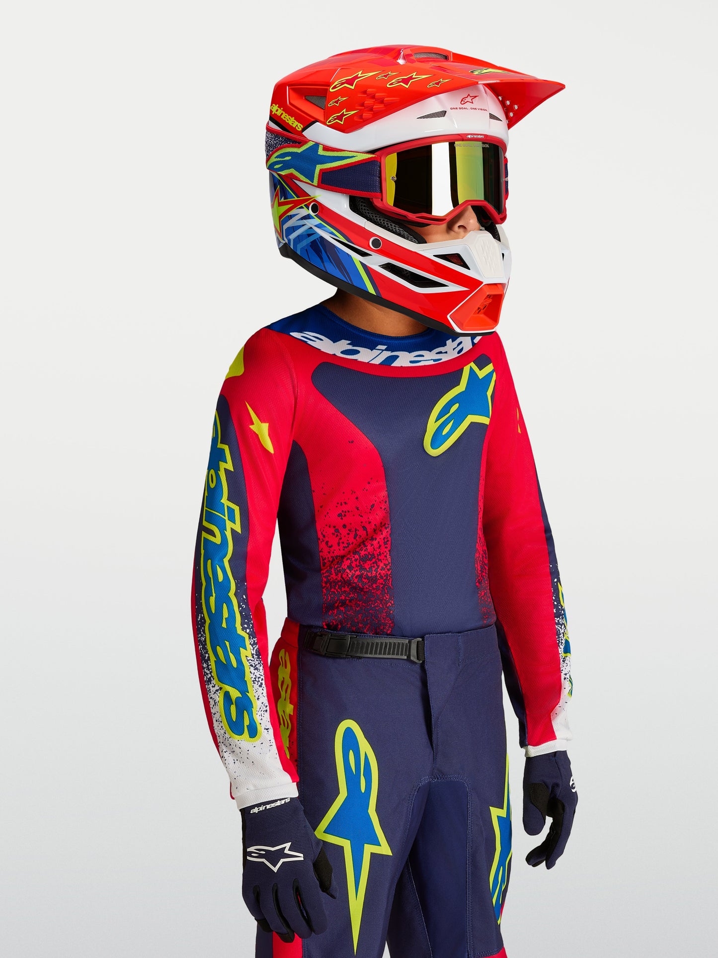 Alpinestars Jeugd Fluid Drag Jersey 2027 Blauw Navy Vuurrood Wit