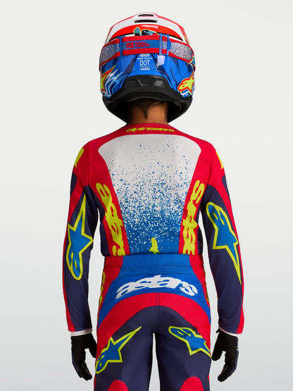 Alpinestars Jeugd Fluid Drag Jersey 2027 Blauw Navy Vuurrood Wit