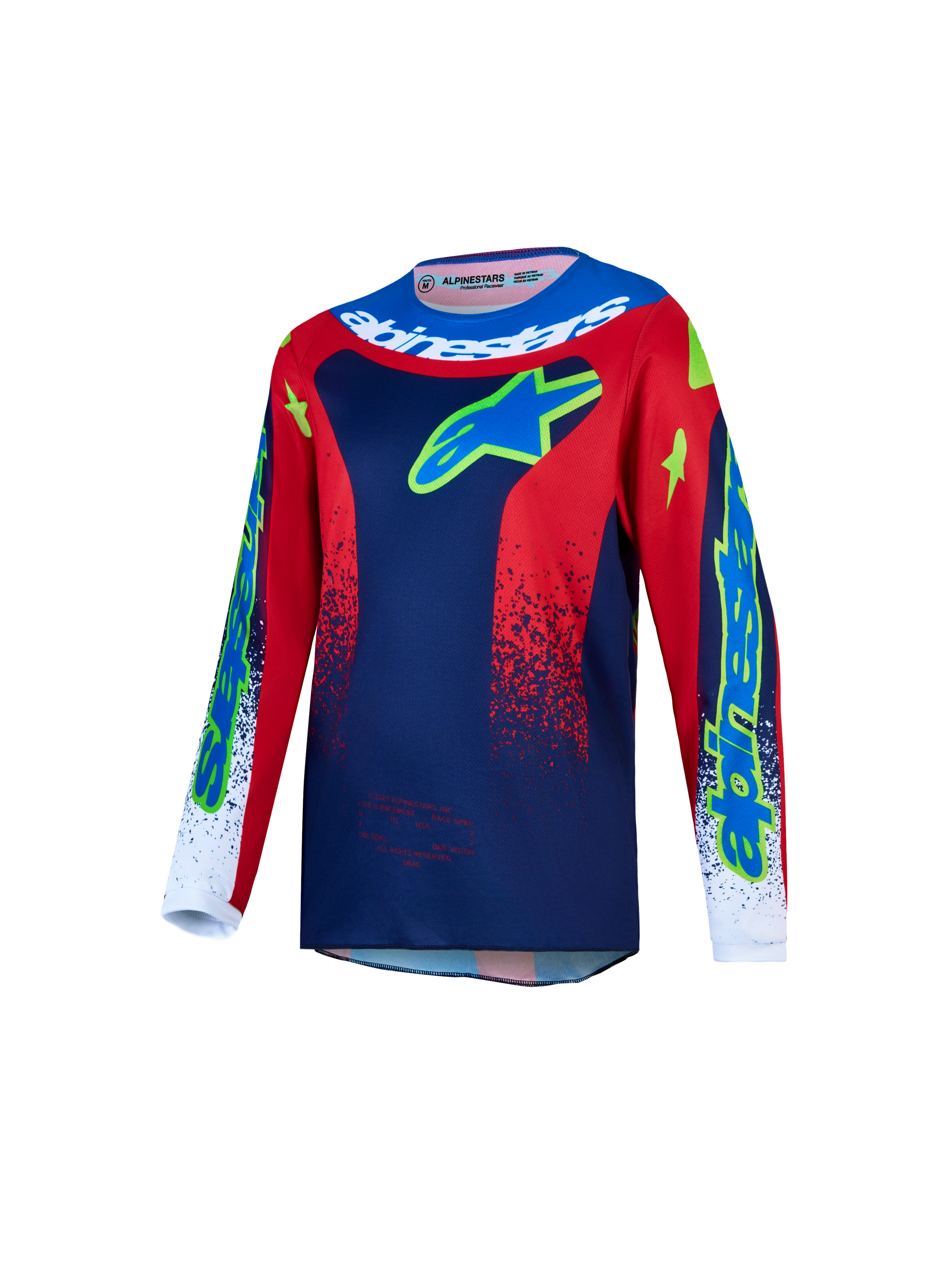 Alpinestars Jeugd Fluid Drag Jersey 2027 Blauw Navy Vuurrood Wit