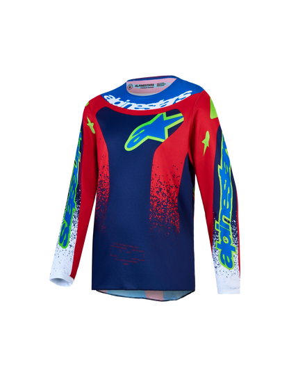 Alpinestars Jeugd Fluid Drag Jersey 2027 Blauw Navy Vuurrood Wit