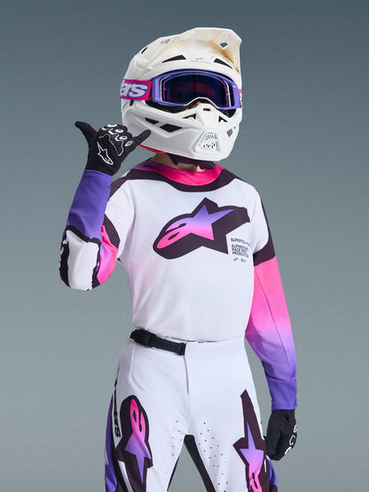 Alpinestars Jugend Supertech Vista Trikot 2026 – Weiß, Lila, Schwarz - MxProStoreParts