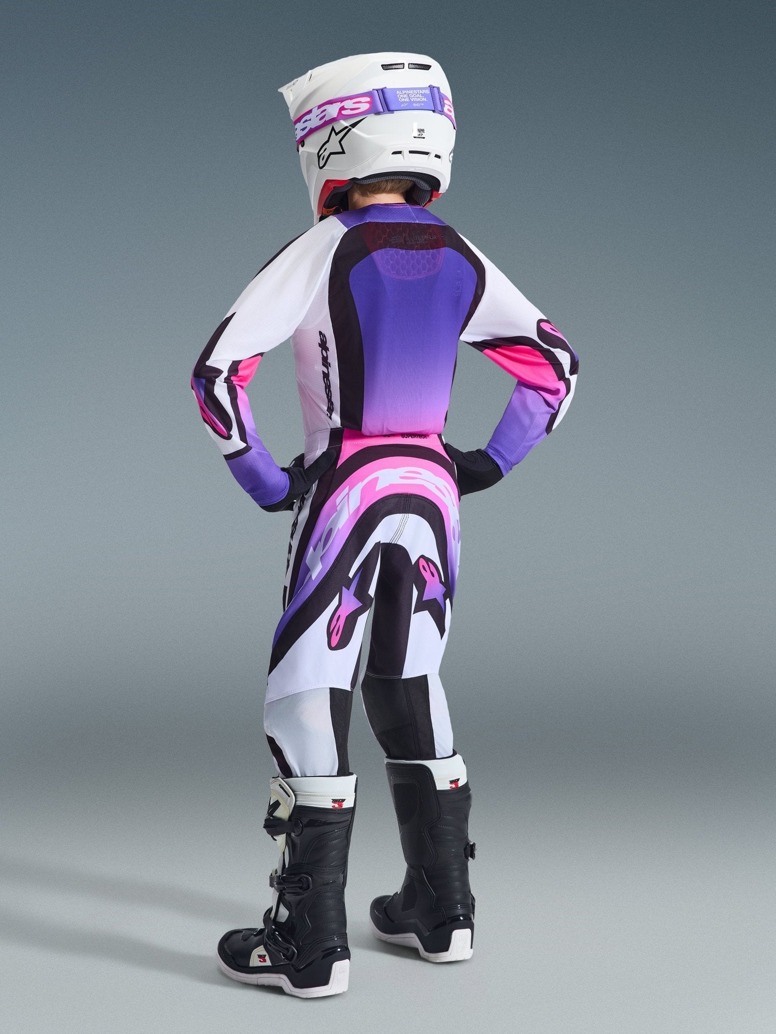 Alpinestars Jugend Supertech Vista Trikot 2026 – Weiß Lila Schwarz - MxProStoreParts