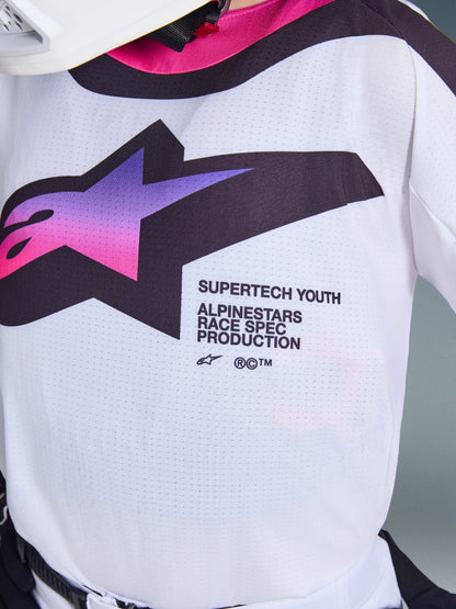 Alpinestars Jugend Supertech Vista Trikot 2026 – Weiß Lila Schwarz - MxProStoreParts