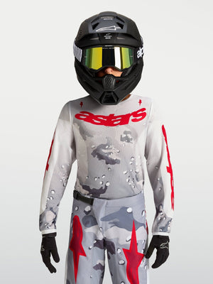 Alpinestars Jersey Juvenil Fluid Lone 2027 Gris Camuflaje Blanco Rojo Fuego