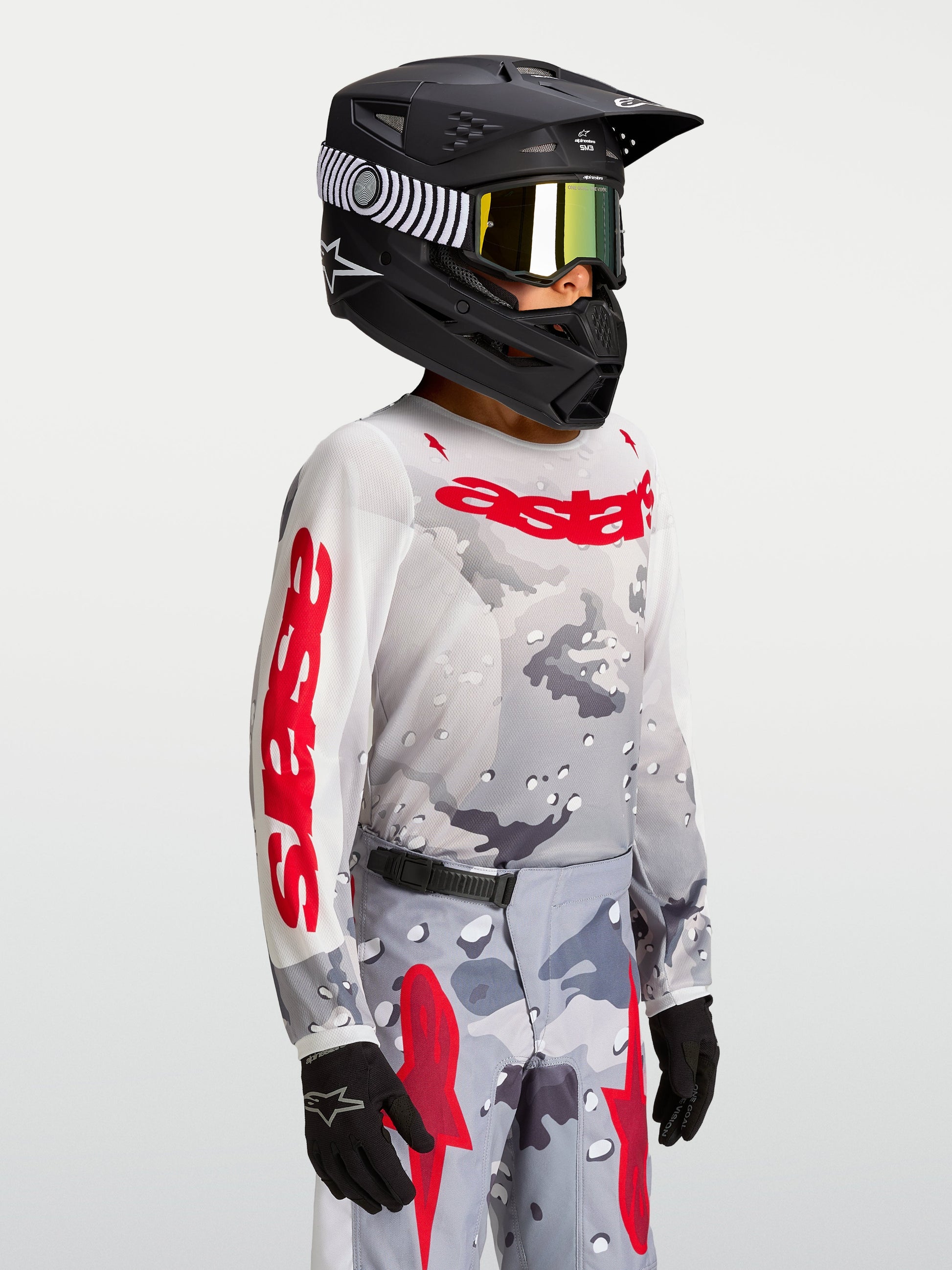 Alpinestars Jeugd Fluid Lone Jersey 2027 Grijs Camo Wit Vuurrood