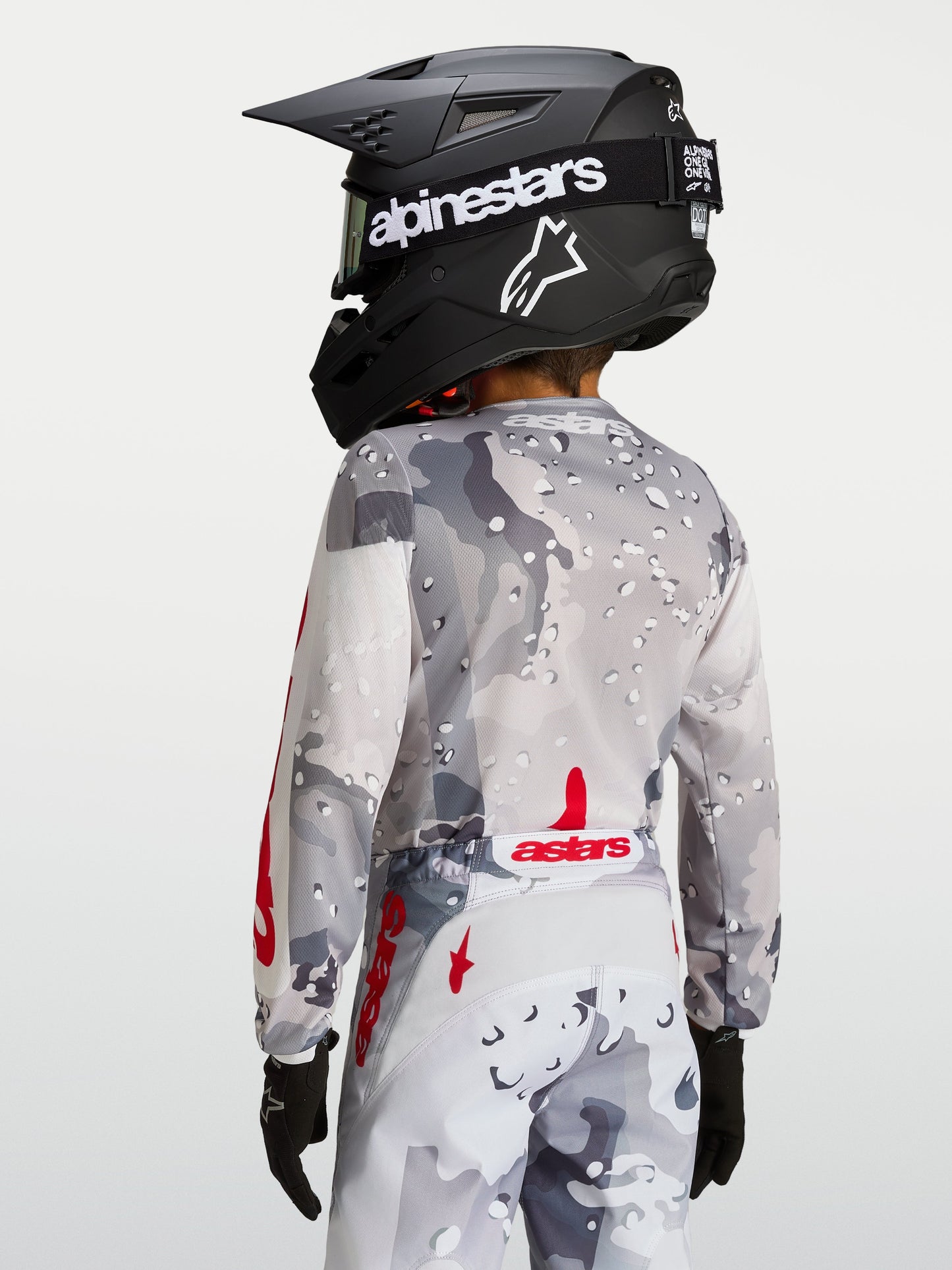 Alpinestars Jeugd Fluid Lone Jersey 2027 Grijs Camo Wit Vuurrood