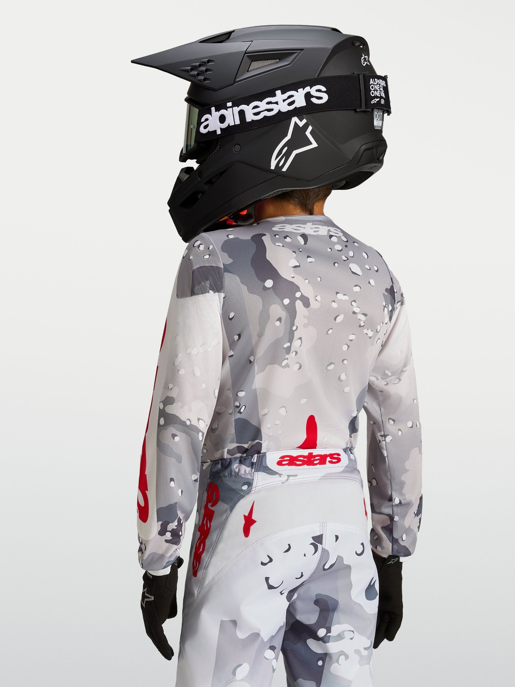 Alpinestars Jeugd Fluid Lone Jersey 2027 Grijs Camo Wit Vuurrood