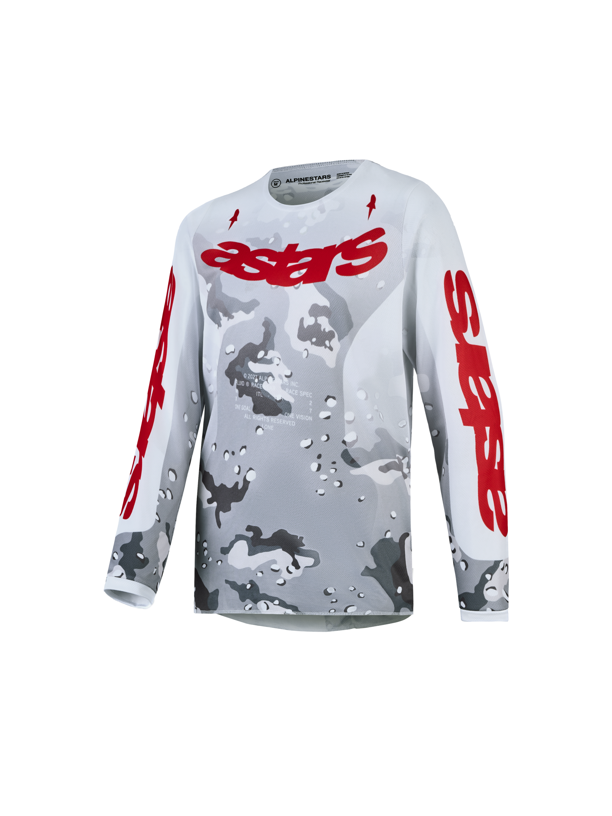 Alpinestars Jeugd Fluid Lone Jersey 2027 Grijs Camo Wit Vuurrood