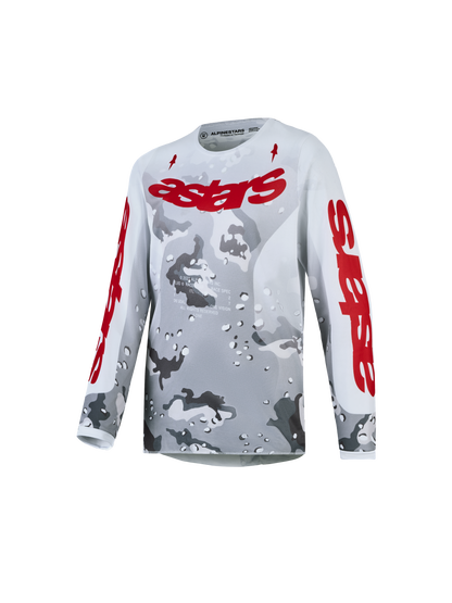 Alpinestars Jeugd Fluid Lone Jersey 2027 Grijs Camo Wit Vuurrood