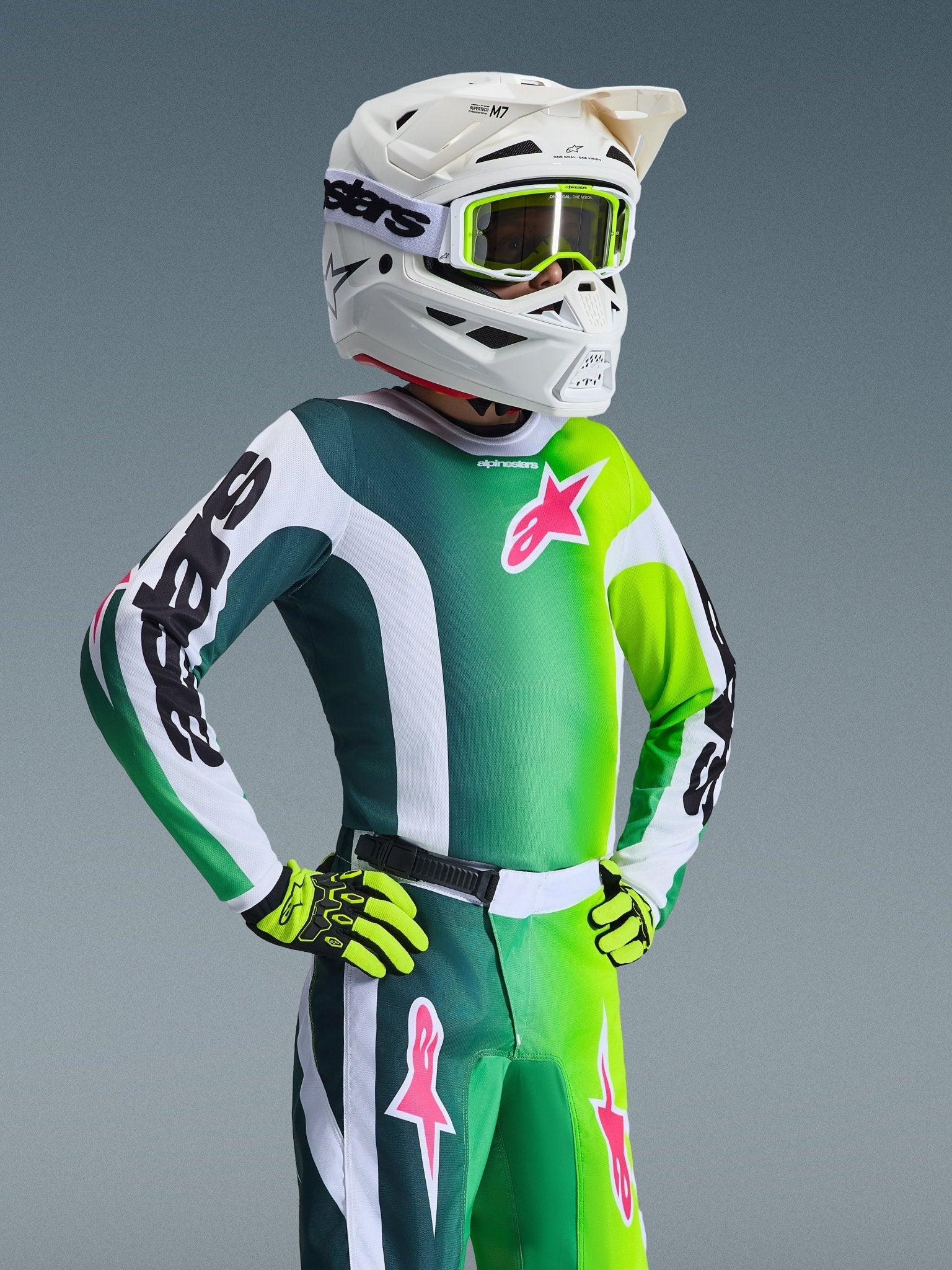 Alpinestars Jugend Fluid Portl Trikot 2026 Grün Weiß Schwarz - MxProStoreParts