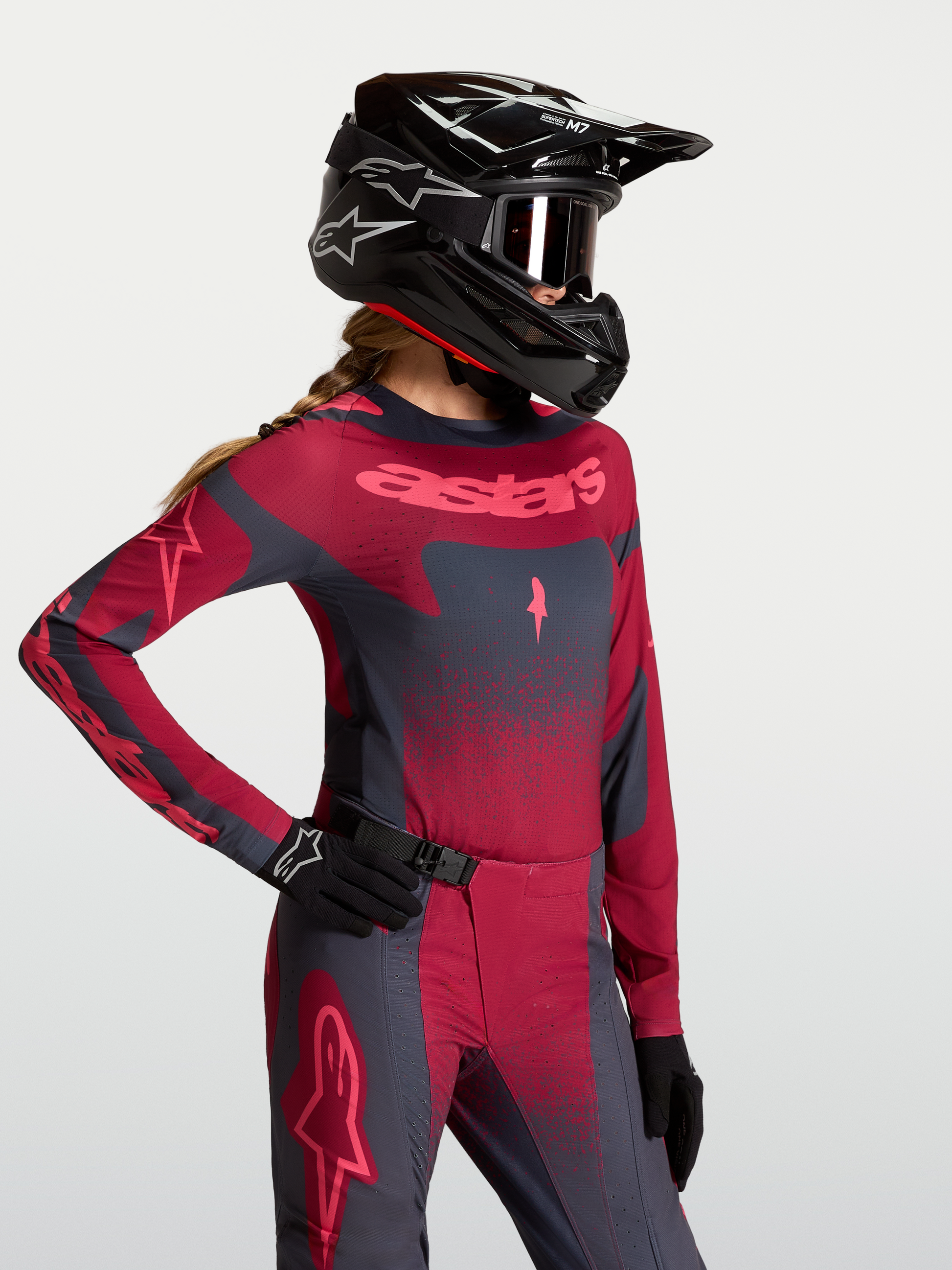 Alpinestars Stella Techstar Swan Jersey 2027 Crimson Dark Gray Rouge Red