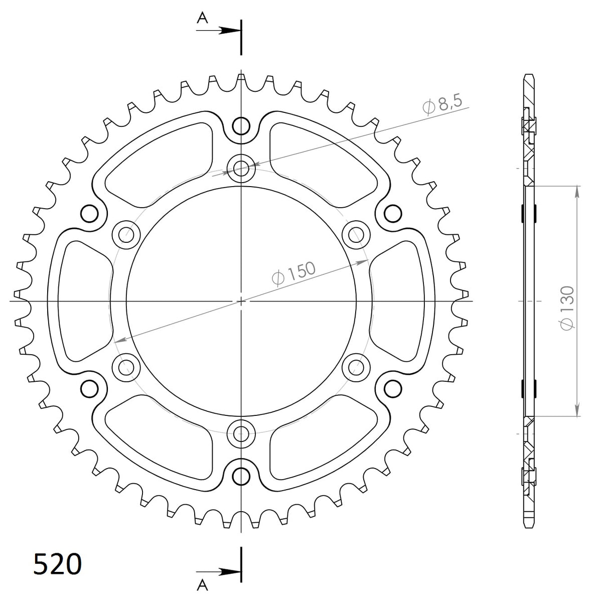 Technische illustratie: Supersprox Stealth Rear sprocket Red – RST-245:49-RED; uitvoering volgens artikelgegevens