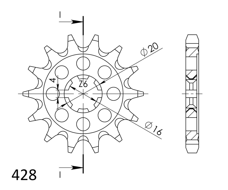 Technische illustratie: Supersprox / JT Front sprocket 555.13 – CST-555:13.1; uitvoering volgens artikelgegevens