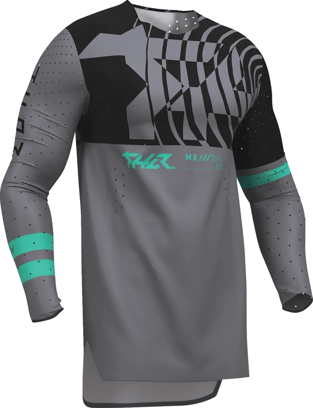 THOR Sportmode Mind Control crossshirt – Zwart/Donkergrijs/Aqua