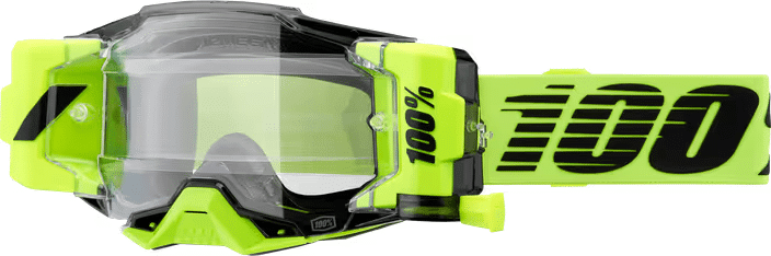 100% Armega Forecast Roll Off Crossbril Fluor Geel - Helder Lens ( 50mm roll off ) - MxProStoreParts