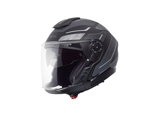 Schuberth J2 Sigma grey motorcycle helmet with clear visor and geometric graphics