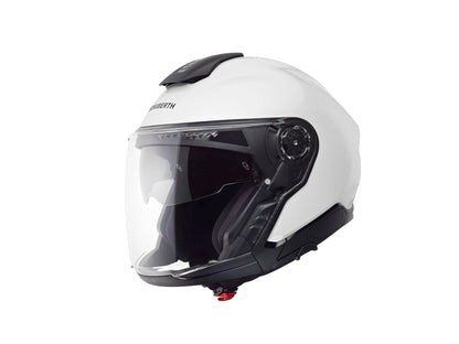 Schuberth J2 glossy white full-face motorcycle helmet with clear visor and black trim