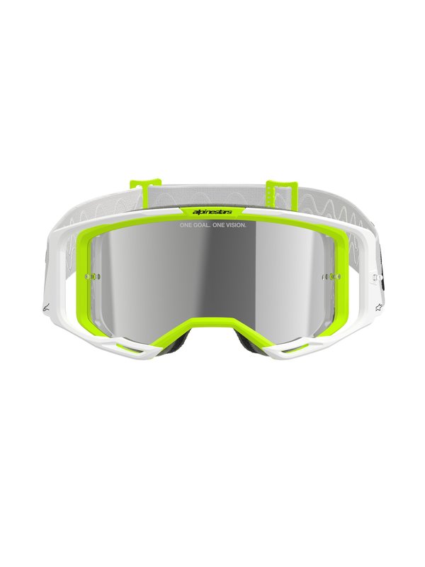 Alpinestars Vision 8 Crossbril Wit/Fluorgeel met Zilveren Spiegellens