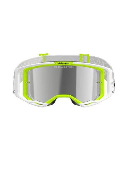 Alpinestars Vision 8 Crossbril Wit/Fluorgeel met Zilveren Spiegellens