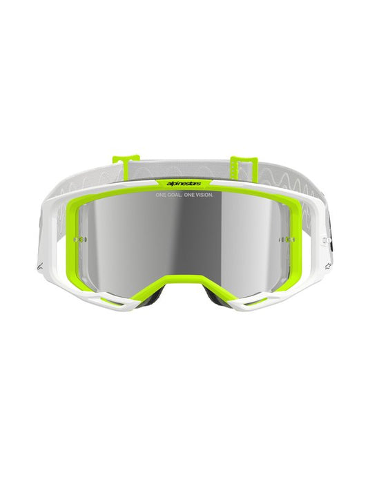 Alpinestars Vision 8 Crossbril Wit/Fluorgeel met Zilveren Spiegellens