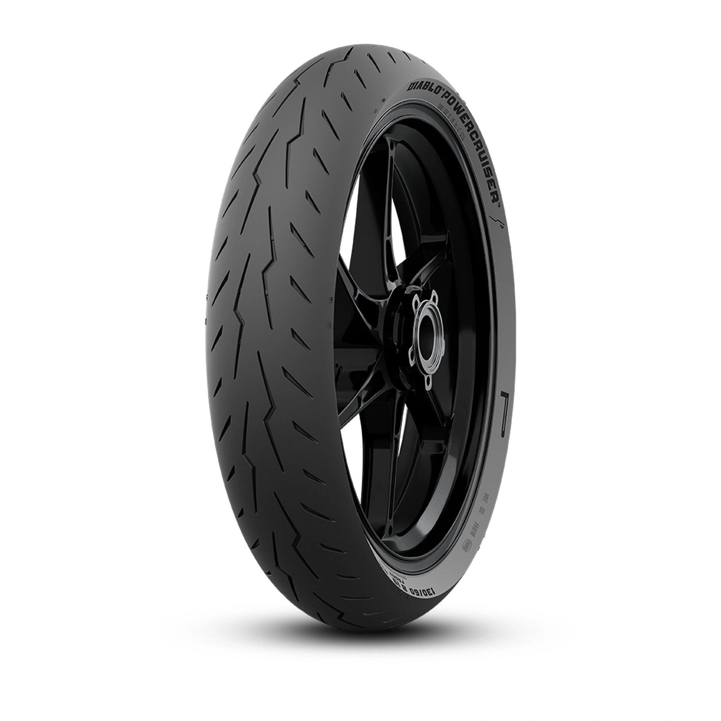 Pirelli Diablo Powercruiser front motorcycle tire 100/90-19 M/C 57H TL on black alloy wheel