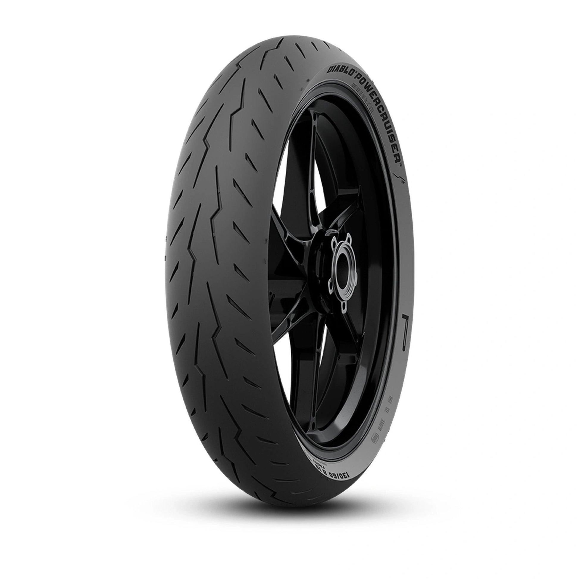 Pirelli Diablo Powercruiser front motorcycle tire 100/90-19 M/C 57H TL on black alloy wheel
